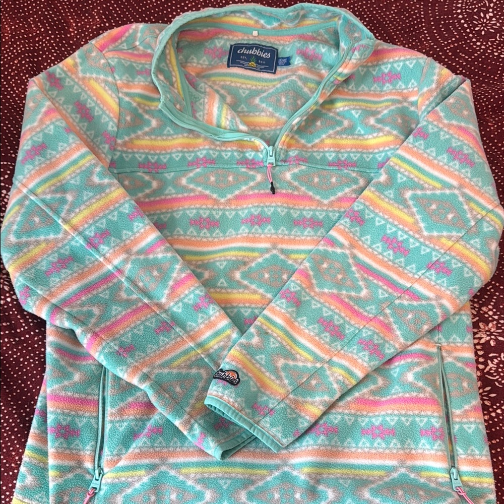 Chubbies Teal Aztec Quarter-Zip Pullover